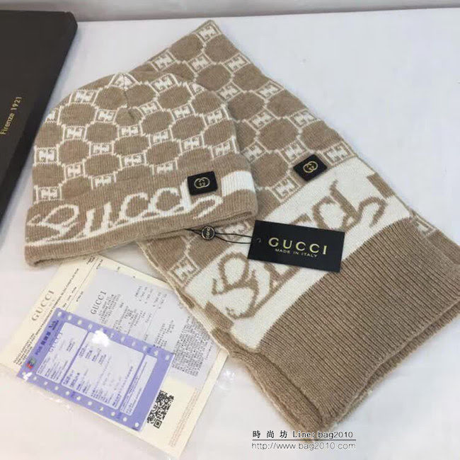 GUCCI古馳 新款 原單羊毛帽子圍巾套裝 圍巾可雙面穿戴 LLWJ7912